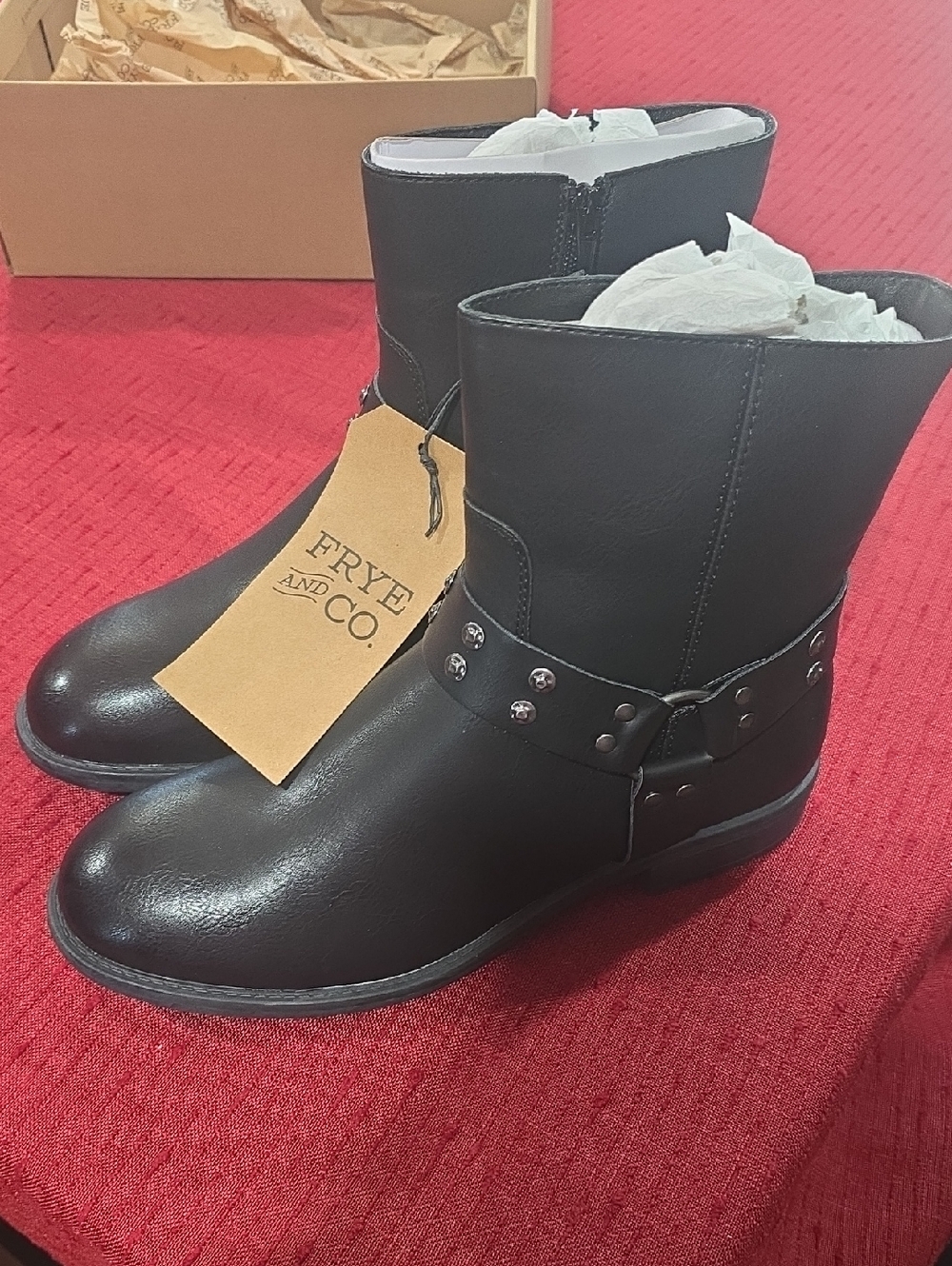 FRYE AND CO. "Conley" Black Studded Harness Ankle Boots. New. Size 11M.